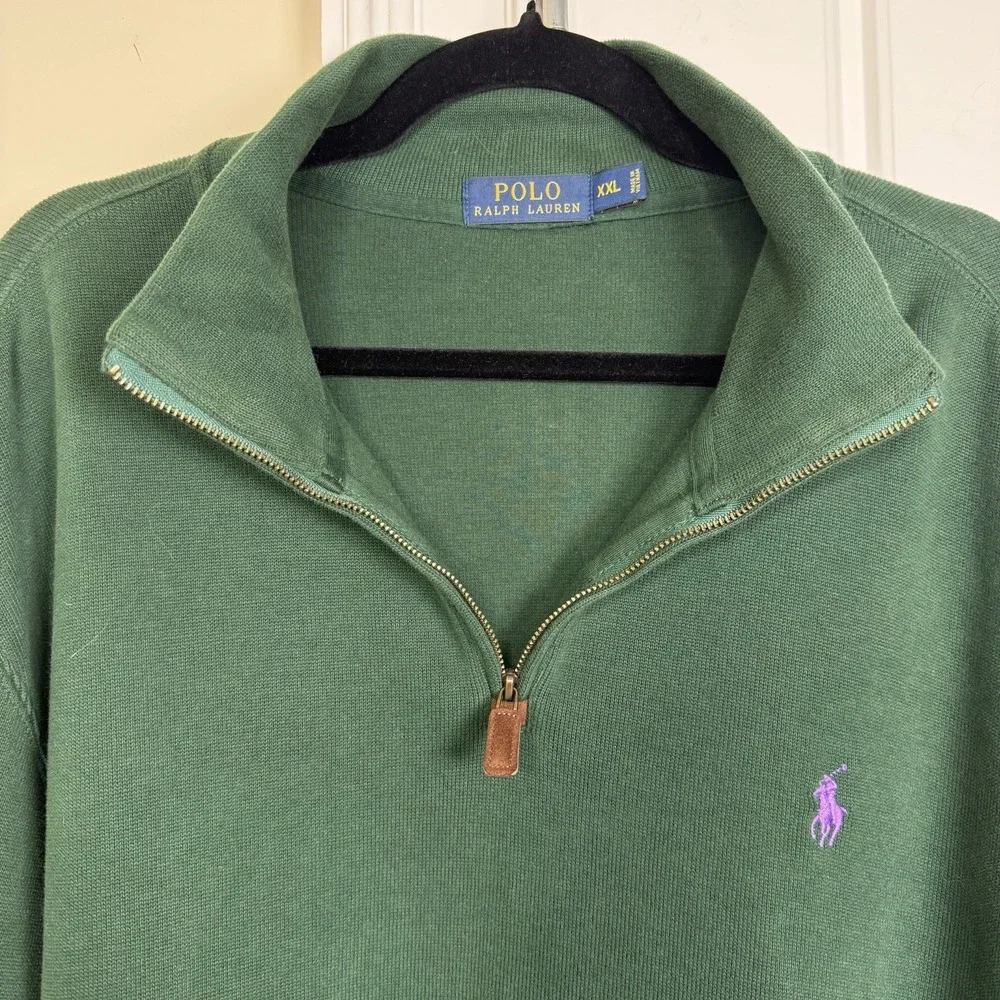 Polo Ralph Lauren Quarter Zip Sweater Men's XXL Green Knit Cotton 1/4 Zip Joker